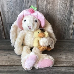 BESTEVER "Rose White Bunny” Plush Holding Baby Duck Lovey 12” Tags Attached - Picture 1 of 12