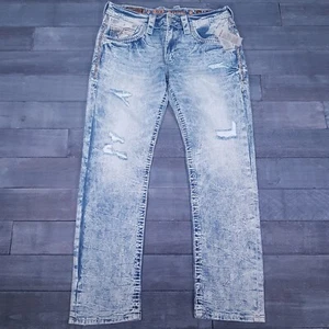 ROCK REVIVAL Robin Slim Straight Denim Jeans Mens 36x33 Distressed - Picture 1 of 10