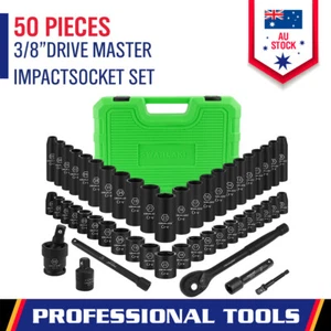 50-Pieces 3/8" Impact Socket Wrench Set SAE Metric Extension Bar Adaptor Cr-V - Picture 1 of 10
