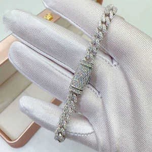 6mm D COLOR VVS1 Moissanite Miami Cuban Link Chain Iced Hip Hop Bracelet S925 - Picture 1 of 13