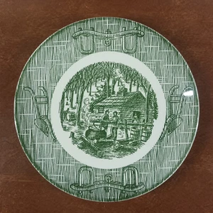 "Platillo de plato vintage Currier and Ives verde de SCIO ~6"" hecho en EE. UU." - Imagen 1 de 6