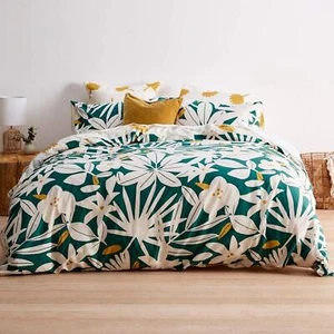Sleepdown Arren English Floral Teal White Cotton Duvet Set Quilt Cover Bedding
