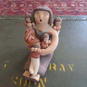Vintage Jemez Pueblo Clay "Storyteller" figura di donne e bambini nativi americani - Foto 1 di 9