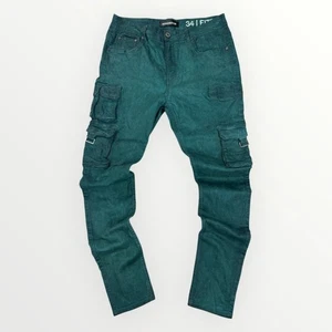 Pantalones de mezclilla SERENEDE Ethos cargo para hombre 34 ajustados elásticos ajustados bolsillos verde azulado - Imagen 1 de 10