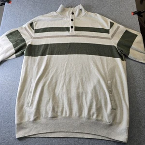 Chaps Sweater Mens 3XT Beige Green Stripe Mock Neck Button Pullover Tall Casual - Picture 1 of 18