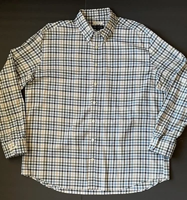 Jos A Bank 定制合身纽扣衬衫格子男式 XL 码绿色海军蓝格子 — 第 1/4 张图片