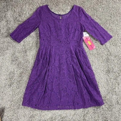 Vestido para mujer Betsey Johnson 10 púrpura encaje calce acampanado hada coqueta romántico Foto 1 de 4