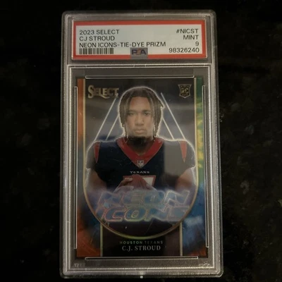 2023 Select CJ Stroud Neon Icons RC Tie Dye Prizm #3/25 Texans PSA 9 - Image 1 of 2
