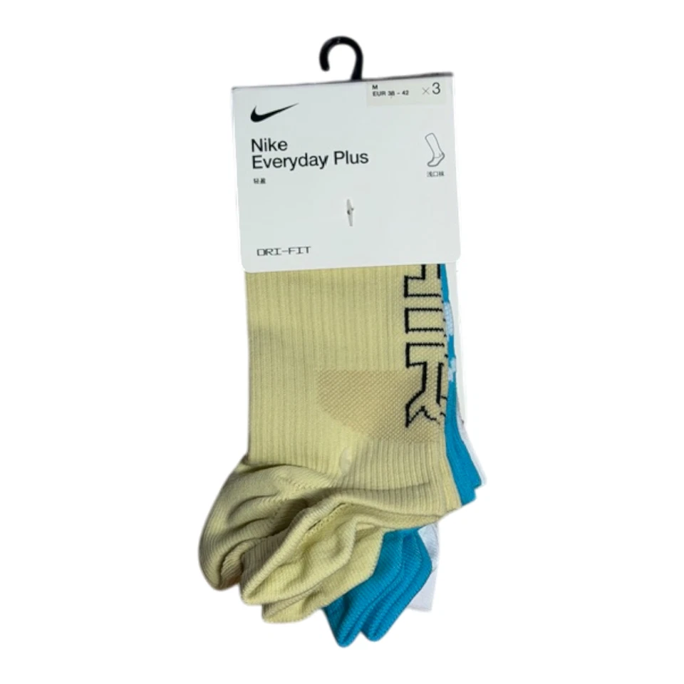 Paquete de 3 calcetines Nike Everyday Plus Dri-FIT M 38-42 amarillo azul blanco corte bajo unisex Foto 1 de 4