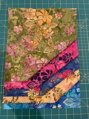 Batik Sample Card - 100% cotton - 5 fabrics - 11"w x  17"l -#188 - Image 1 of 2