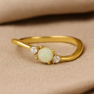 Twist Opal & Diamond Ring Solid 14K Gold October Women gift #1025 - Picture 1 of 19