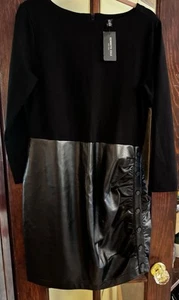 Kenneth Cole schwarz Kleid Kunstleder Cinch/Knopfdetail Neu mit Etikett Größe 12  - Bild 1 von 11