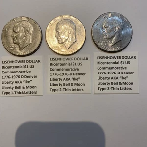 3 Coins 1776-1976 D Variety 1 2 Eisenhower Bicentennial Dollar Liberty Filled D - Picture 1 of 24