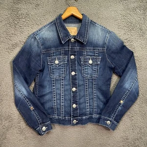 Giacca camionista denim donna True Religion blu L bottoni davanti western ferro di cavallo - Foto 1 di 16