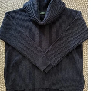 LAUREN RALPH LAUREN 100% Baumwolle Grobstrick Wasserfallausschnitt Pullover Navy Blau M - Bild 1 von 5