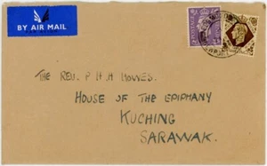 GB KG6 to SARAWAK AIRMAIL 1953 HOUSE of EPIPHANY REV HOWES from EDGMOND NEWPORT - Picture 1 of 3