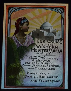 DIAPOSITIVA DE TÍTULO DE CRUCERO MEDITERRÁNEO FECHADA 1907 ANTIGUA TINTADA Magic Lantern Slide - Imagen 1 de 5