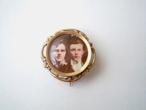 Antike Brosche Foto Bild Rund Original Antiksc 4,2 g / Ø 2,5 cm/Bild Ø 2,1 cm - Bild 1 von 2