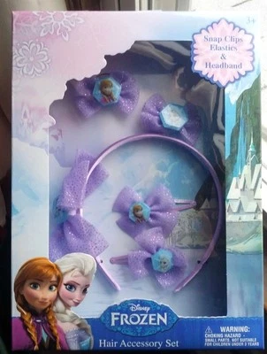 Disney Frozen 5 Piece Set Hair Accessories Clips Elastic Headband Elsa Anna - Image 1 of 4