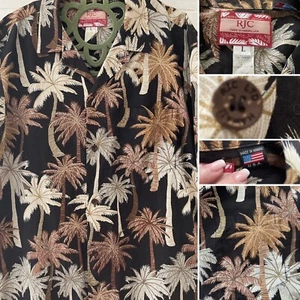 RJC 1970s MEN HAWAIIAN SHIRT & MATCHING POCKET~ Palm Trees Sz Large 100% Cotton - Picture 1 of 9