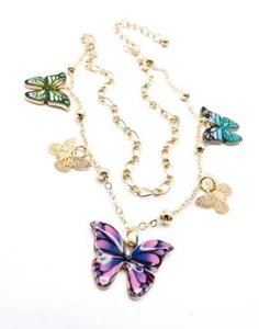 NEW Multicolor Enamel Gold Butterfly Charms Double Gold Links Chains Anklet - Picture 1 of 4