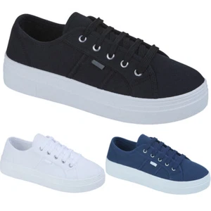 Nuevo Para mujeres Damas Con cordones Gruesos Plataforma Entrenadores Lona Informal Tenis Zapatos - Imagen 1 de 6