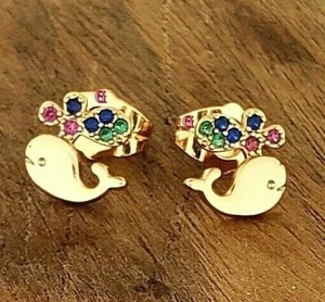 NEW EARRINGS CUTE WHALE STYLE EXCLUSIVE FASHION ANTIALLERGIC ROSE GOLD PLATED - Picture 1 of 2