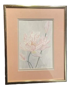 S Carney Signed Art Original Acrylic Painting On Board Metal Frame - Pink Floral - Picture 1 of 16