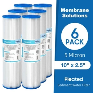 6 Pack 5 Micron 10" x 2.5" Whole House Pleated Sediment Water Filter Replacement - Picture 1 of 9