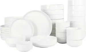 Stackable 40 Piece, Service for 8, White Porcelain Plates - Picture 1 of 6