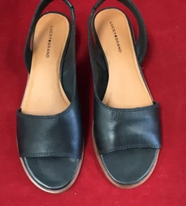 Lucky Brand Safello Black Leather Asymmetrical Sandal Size 9 NWOT - Picture 1 of 12
