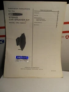 HEATHKIT INSTILLATION INSTRUCTIONS MANUAL FM TUNER CRA-1000-5 STEREO CAR SPEAKER - Picture 1 of 5