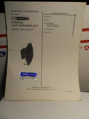 HEATHKIT INSTILLATION INSTRUCTIONS MANUAL FM TUNER CRA-1000-5 STEREO CAR SPEAKER - Image 1 of 4