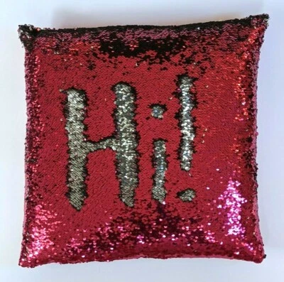 Large Mermaid Flip Sequin Throw Pillow Red & Silver Sequins 17" x 17" - Image 1 of 3