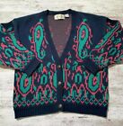 Vintage 1980s Cardigan Sweater Womens Sz Large 80s Paisley Tapestry Chunky Knit 