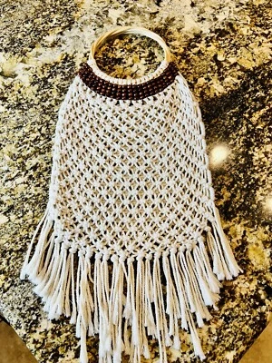 Ecru макраме ' сумочки деревянные ручки коричневый деревянные бусины бахрома!!! - Изображение 1 из 4
