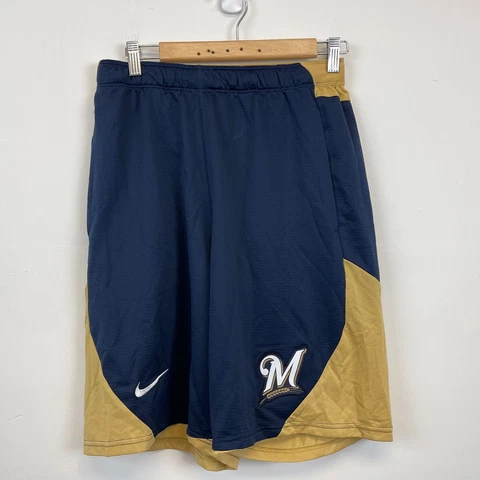 Nike Milwaukee Brewers Dri Fit Shorts MLB Authentic Baseball Blue Size M Cover