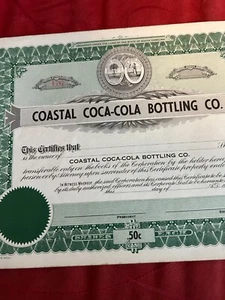 1900s Coastal Coca-Cola Bottling Co South Carolina Stock Certificate Unused - Picture 1 of 5
