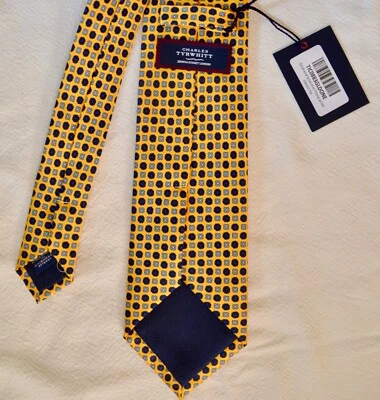 NEW CHARLES TYRWHITT LONDON Gold Blue Mini floral SILK Classic TIE  - Image 1 of 3