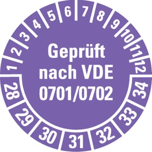Prüfplakette Geprüft VDE 0701/0702 28-34, violett, Folie, Ø30mm, 18 Stk. - Bild 1 von 1