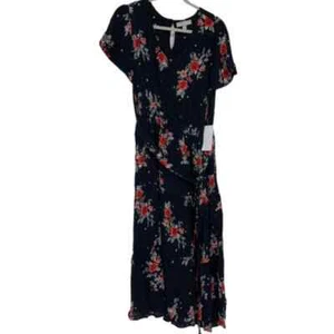DAMEN INNEN SCHWARZ MIT MEHRFARBIGEM BLUMENDESIGN KRAWATTE TAILLENKLEID GRÖSSE 16W - Bild 1 von 4