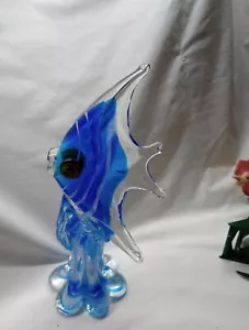 Hand Blown Blue Glass Fish Figurine Sculpture Paperweight 10" Murano style - Picture 1 of 8