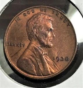 1938 Lincoln Cent Beautiful Red Brown UNC - Picture 1 of 2