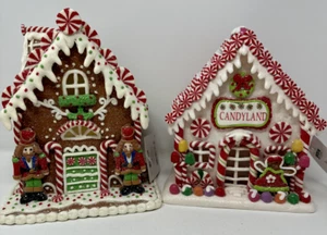 Casa de pan de jengibre iluminada, Candyland Christmas Village, marrón rojo blanco, NUEVO 9" - Imagen 1 de 28