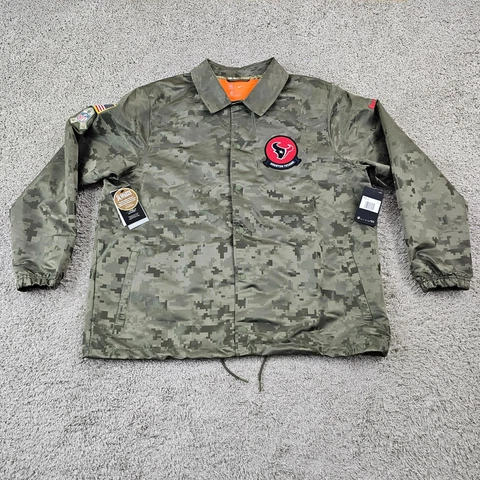 Houston Texas Jacket Mens 3XL Green Camo Salute Service Nike NFL On Field Rain Cover