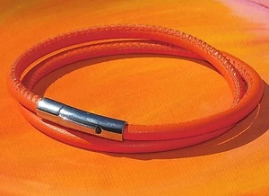 Mens / Ladies 4mm Orange nappa leather & stainless steel bracelet - Lyme Bay Art - Picture 1 of 3