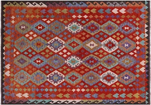 Wolle auf Wolle Flachgewebe Kelim Wendeteppich 6 Fuß 6 Zoll x 9 Fuß 5 Zoll - Q17808 - Bild 1 von 8