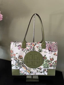 NEW Tory Burch Ella Printed tote nylon Leather Floral Bag Hendbag - Picture 1 of 10