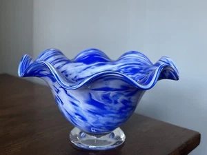 DE COLECCIÓN GIBRALTER Azul Arte Vidrio Tazón Ondulado Borde - Imagen 1 de 13