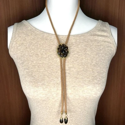 Corbata Bolo Vintage Años 70 Tono Dorado Imitación Ojo de Tigre Piedras Años 70 Western Unisex Foto 1 de 4